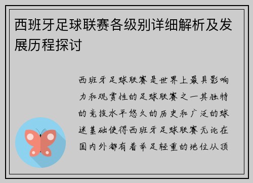 西班牙足球联赛各级别详细解析及发展历程探讨
