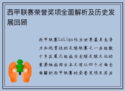 西甲联赛荣誉奖项全面解析及历史发展回顾